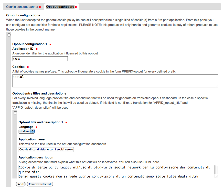 Opt-out dashboard - configuration