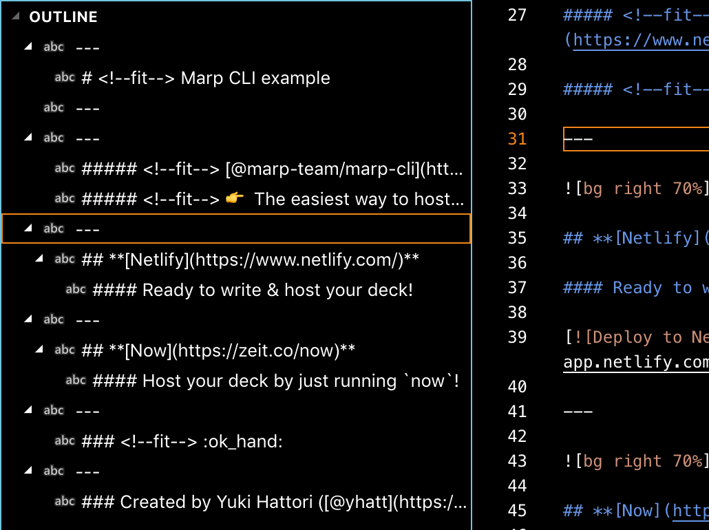 Outline view for each slide