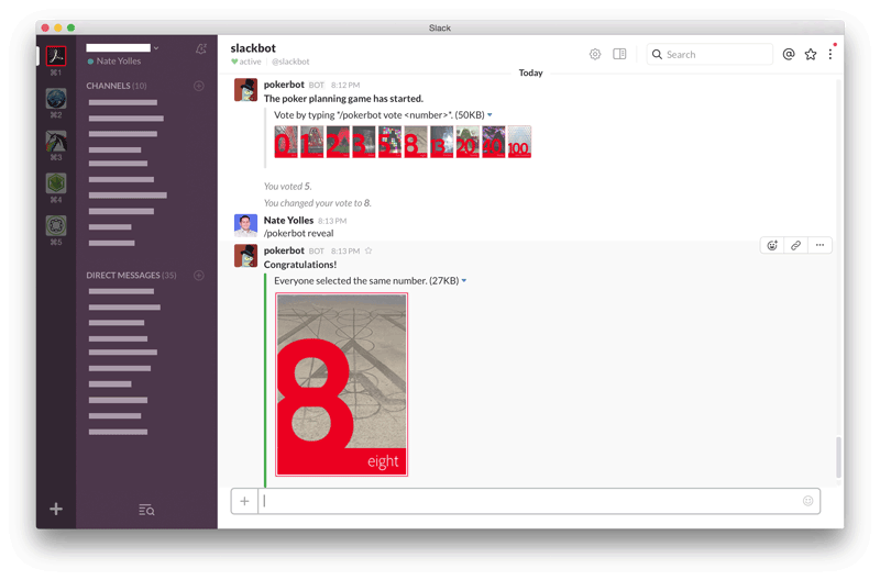 Screenshot of Pokerbot in Slack