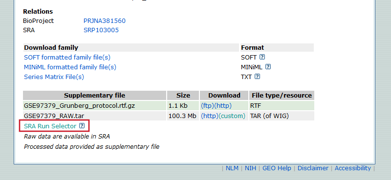 GEO link to SRA run selector