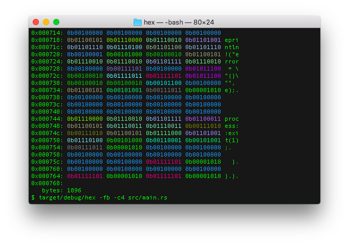 binary hex output format