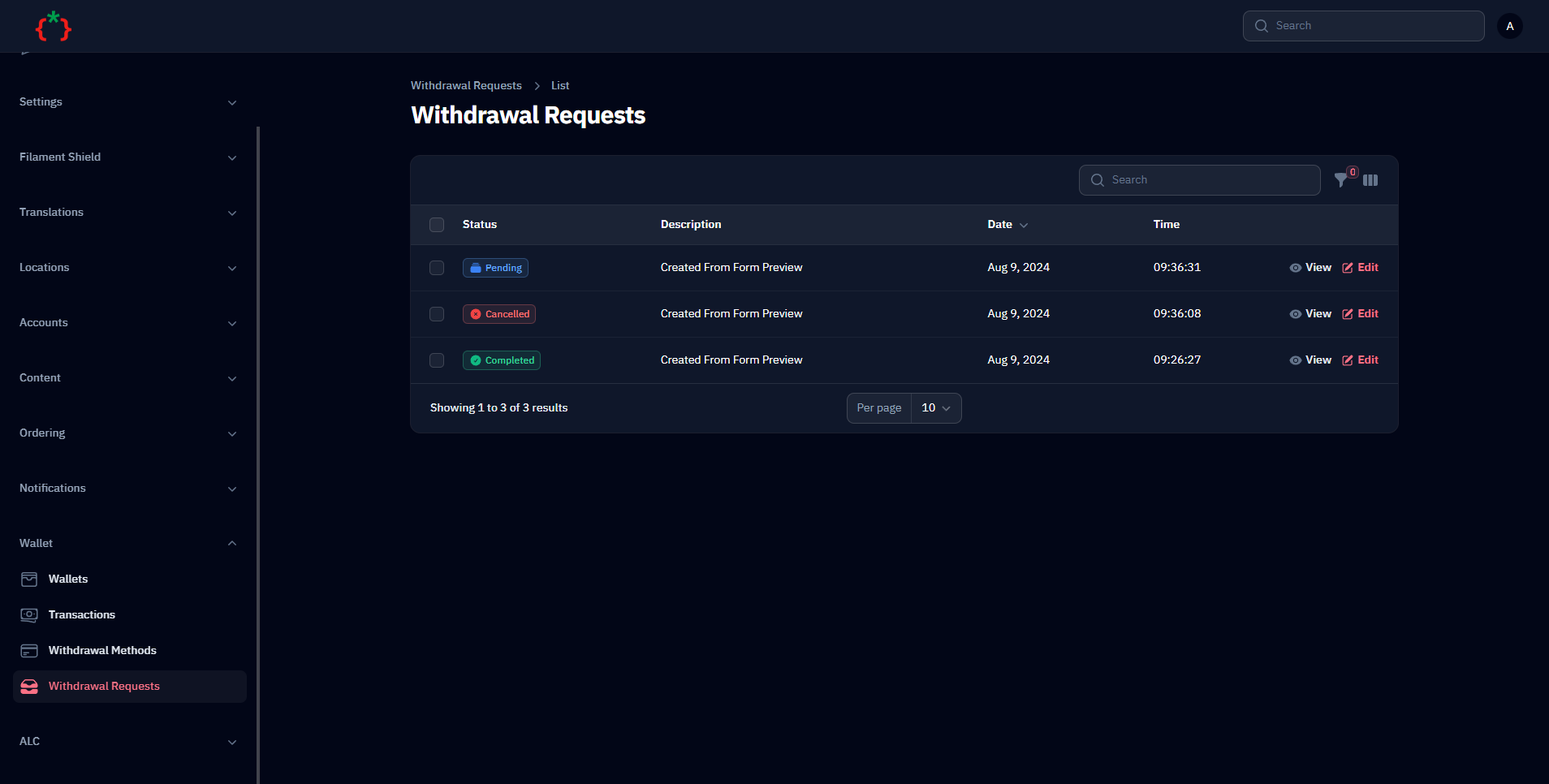 Withdrawal Requests